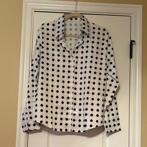 Polka Dot Button-Up Blouse - Black and White
